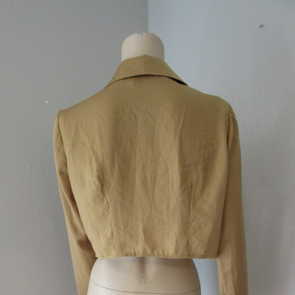 AYM Gold Double Wrap Shirt Long Sleeve Large Satin Collared Crop Top - Picture 2 of 4